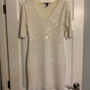 BCBG Maxazria Sequin White 3/4 Sleeve Dress